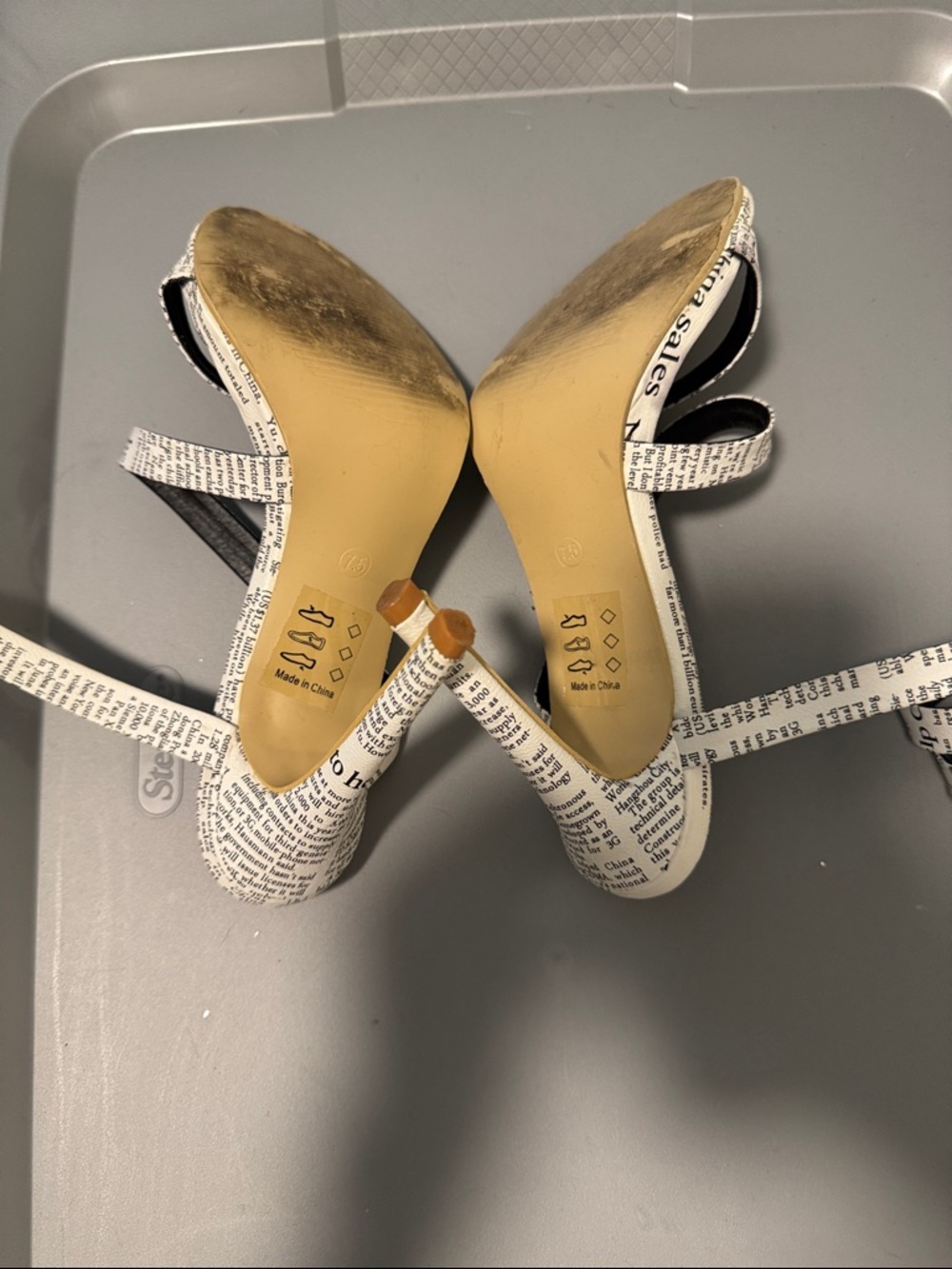 Shoe Republic LA Newspaper-Print Strappy Heels in White and Black - Picture 5 of 5